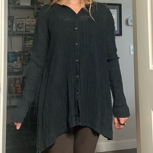 Pure Jill linen cotton blend Black Button-Up Top